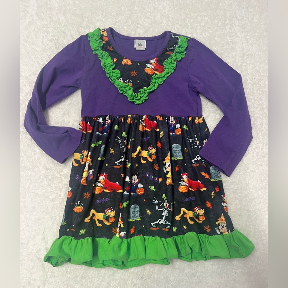 Dash Of Glitter Halloween Dress Fall Ruffles Mickey Skeletons Girls 4/5